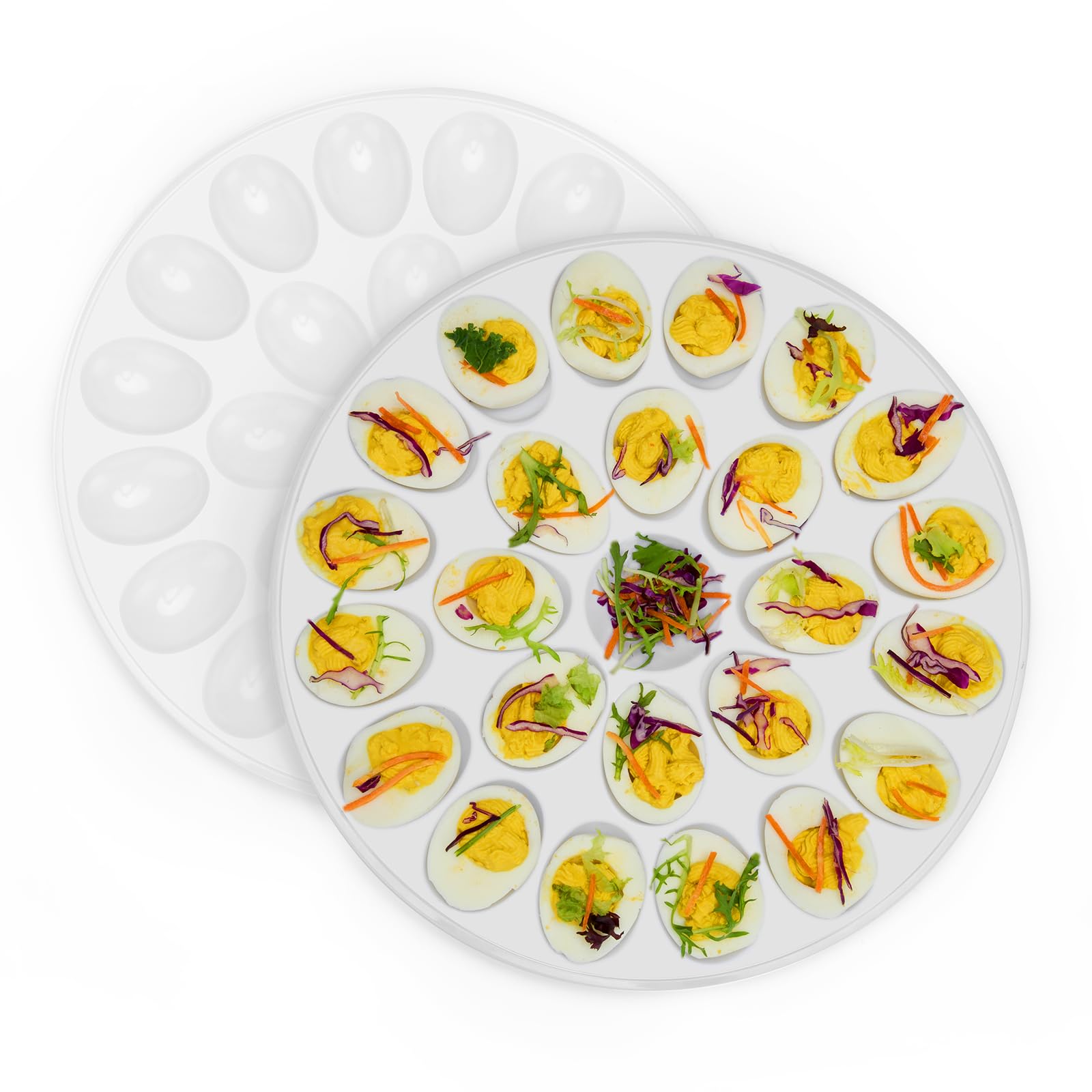 Photo 1 of PAHTTO Deviled Egg Platter 2PACK, Deviled Egg Trays with 24 Slot Each, Egg Container for Party Display, Portable Easter Egg Holder, Dishwasher Safe Melamine, 12inch Diameter