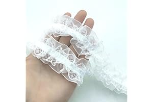 YOOGCORETT 3 Yards White 2 Layers Pleated Chiffon Elastic Lace Ruffle Trim Chiffon Ribbon Applique Sewing for Wedding Bridal Dress Clothes Decorations Sewing Supplies DIY Craft Handmade 1.5"Inch