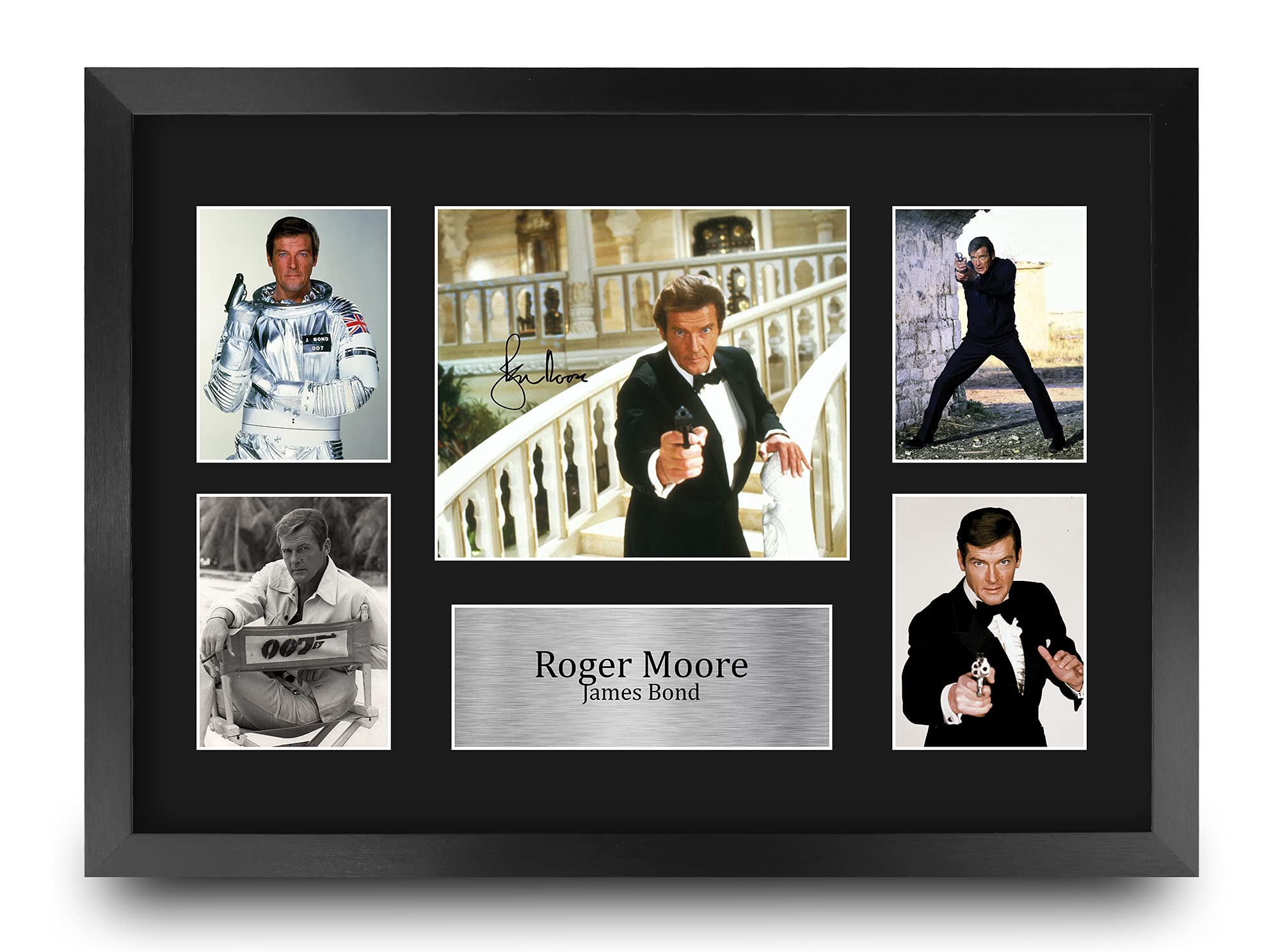 HWC Trading FR A3 Roger Moore James Bond Gifts Printed Signed Autograph Picture for Movie Memorabilia Fans - A3 Framed