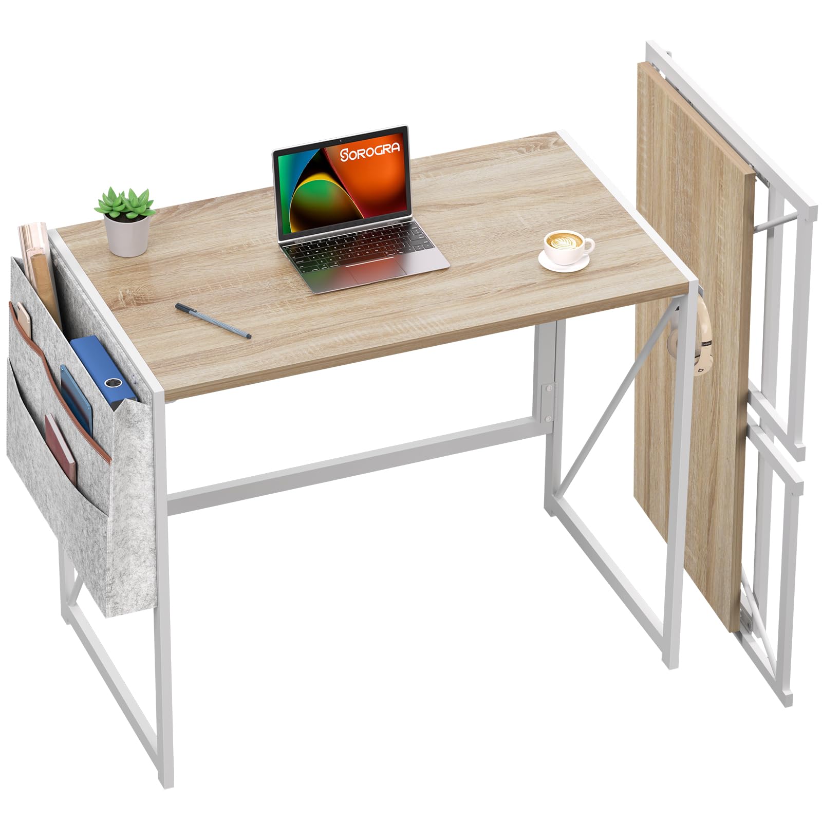 SOROGRA Folding Desk with Storage Pocket for Small