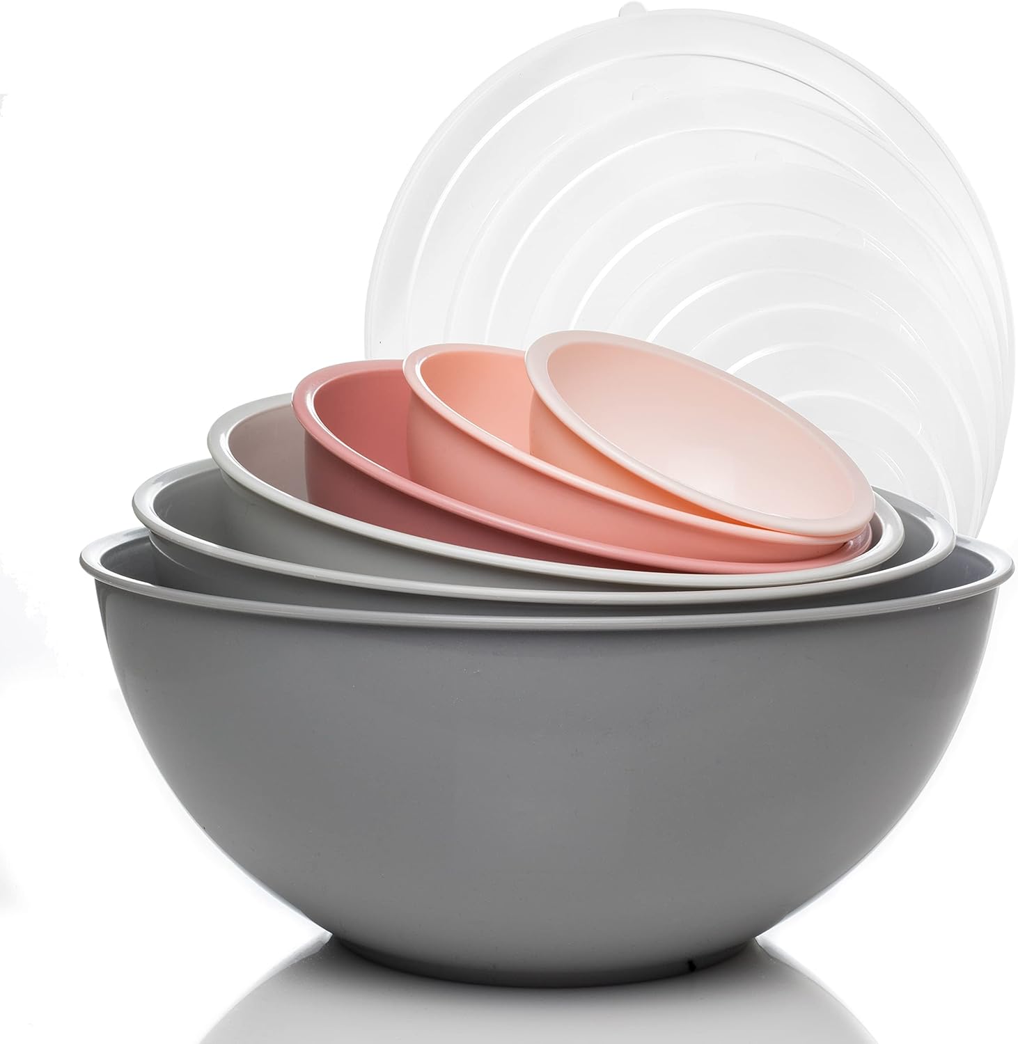Cook with Color Mixing Bowls with Lids - 12 Piece Plastic Nesting Bowls Set includes 6 Prep Bowls and 6 Lids, Microwave Safe Mixing Bowl Set (Pink Ombre): Kitchen & Dining