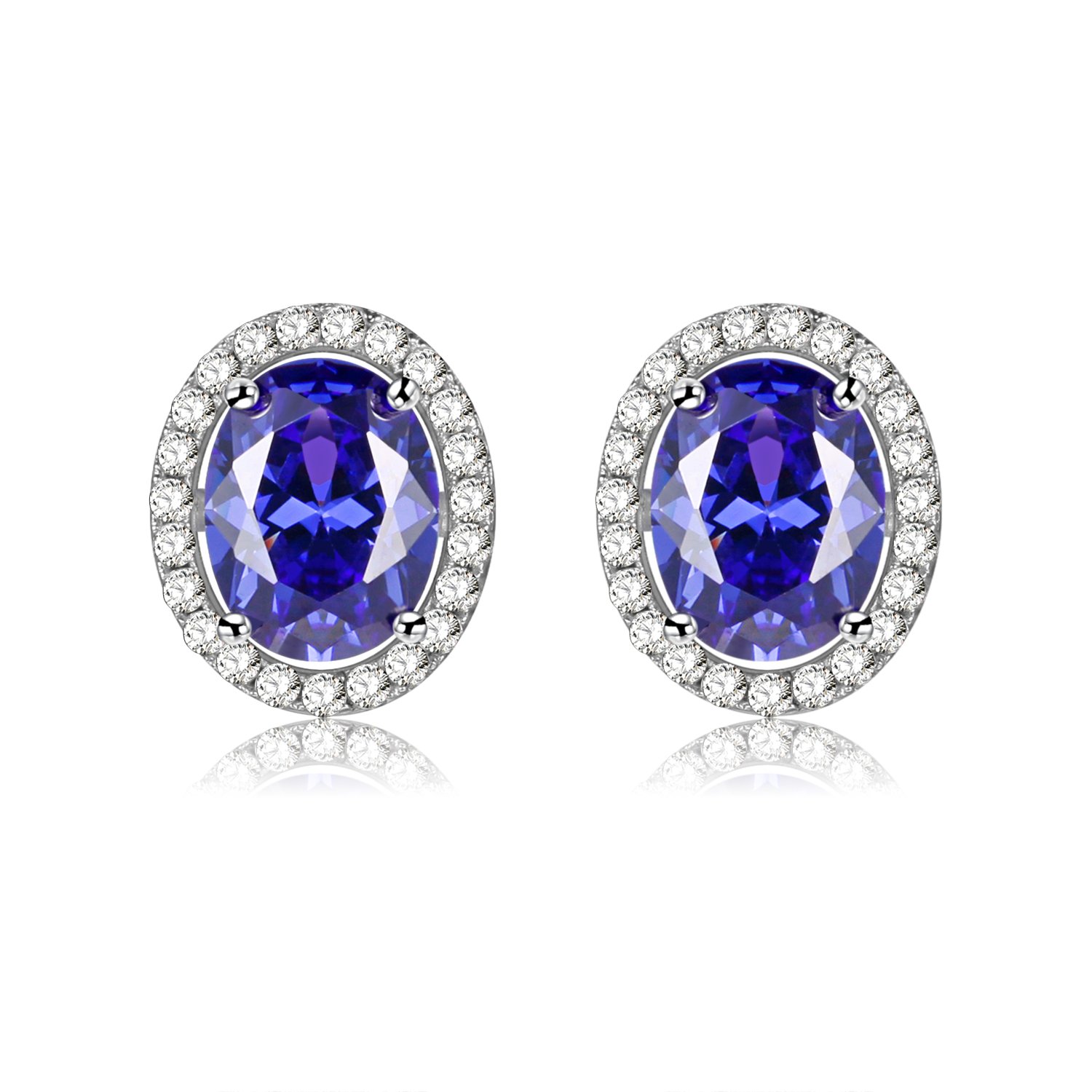 Uloveido Beautiful Elegant Oval Cut Natura Blue Topaz Gemstone Birthstone Pierced Stud Earrings Set 925 Sterling Silver Wedding Engagement Jewellery 2.1g FR007