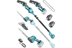 SEESII 6-in-1 Cordless Pole Saw & Hedge Trimmer Combo, Brushless Motor | Electric Mini Chainsaw with 2×4.0 Ah Batteries, Extendable Tree Pruner, Bush Trimmer Limb Branch Cutter, Grass Shears