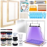Ecoofor 47PCS All-in-One Screen Printing Kit with 50W UV Exposure Lamp, 2 Sizes Wood Screen Printing Frames, 4 Screen Printing Ink Colors, 10 A4 Transparency Films &amp; Tools