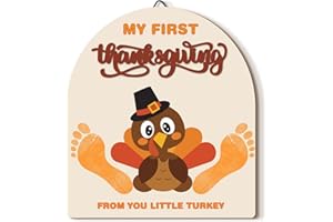 Beeveer Thanksgiving Day Baby's First DIY Footprint Art Wooden Milestone Card Keepsake Little Turkey Sign Nursery Decorative Ornaments for Baby Shower Newborn Photoshoot Prop