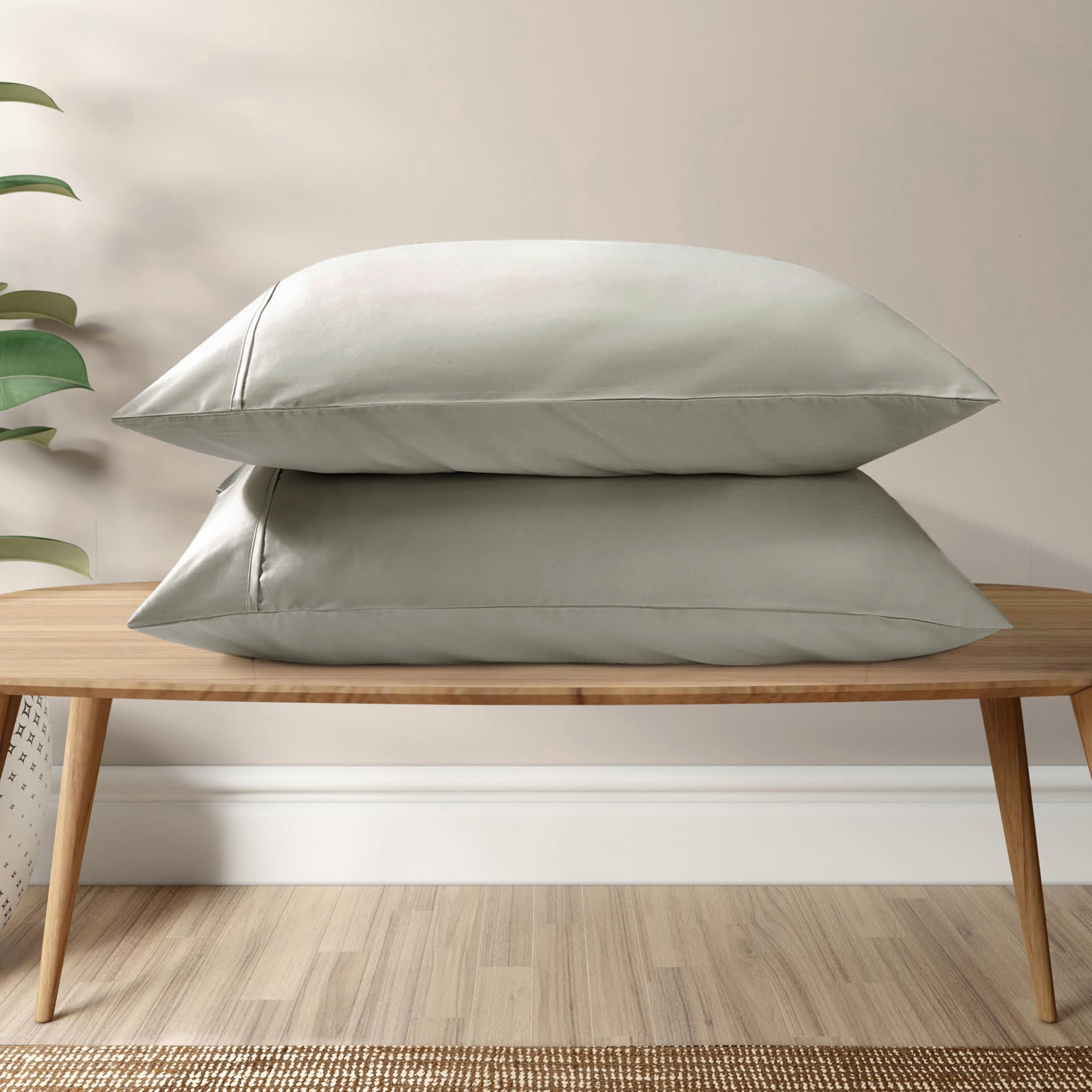 Photo 1 of Bioweaves 100% Lyocell Pillow Cases Standard Size | Silk Alternative Queen Pillow Covers for Hair and Skin with Envelope Closure – Set of 2, Pewter