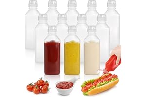 WRINGKIT 12 Pack Condiment Squeeze Bottles, 16 Oz Ketchup Mustard Bottles with Caps Scale, BPA-free Leak-proof Squirt Bottles