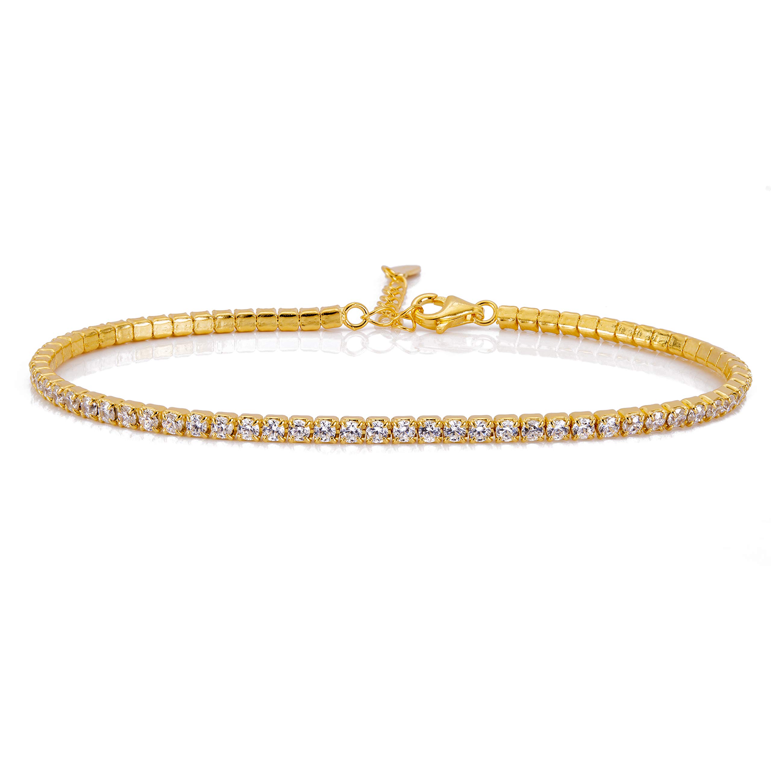 Bracelet Man Woman Tennis 925 Silver Wet in Gold with Diamond Cut Zircons - Size 2 mm - Size adjustable from 17 to 20 cm - Color variants., Zirconium Sterling Silver