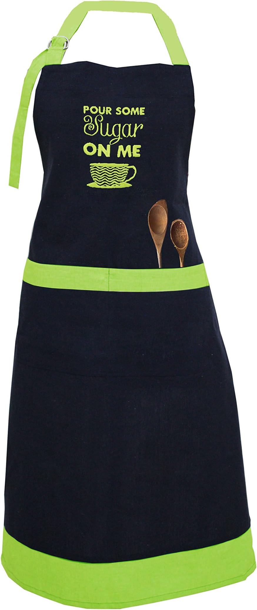 Milano Home Pour Some Sugar On Me Embroidered 100% Cotton Apron with Adjustable Neck & Centre Pockets - Green