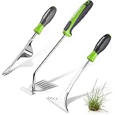 WORKPRO 3-Piece Weed Puller Tool Set | 15" 6-Tine Weed Remover, 12" Hand Weeder, 12.5" Crack Weeder, Stainless Steel with Ergonomic Handle for Lawn, Garden, Yard