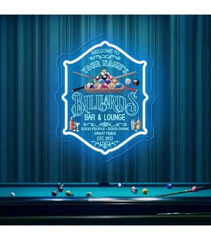 Personalized LED Neon Sign – Your Name & Est Year – 16x12 Inch, Green & Blue, For Billiards Room, Garage, Bar - View #9
