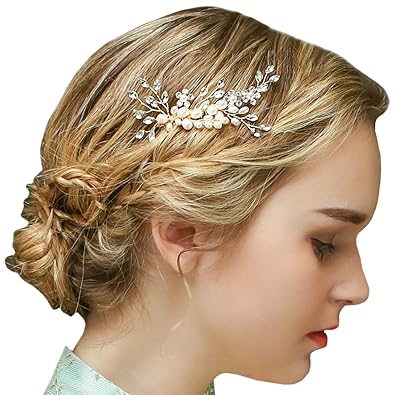 Vintage Gold Bridal Hair Comb Crystal Rhinestone Pearls Wedding