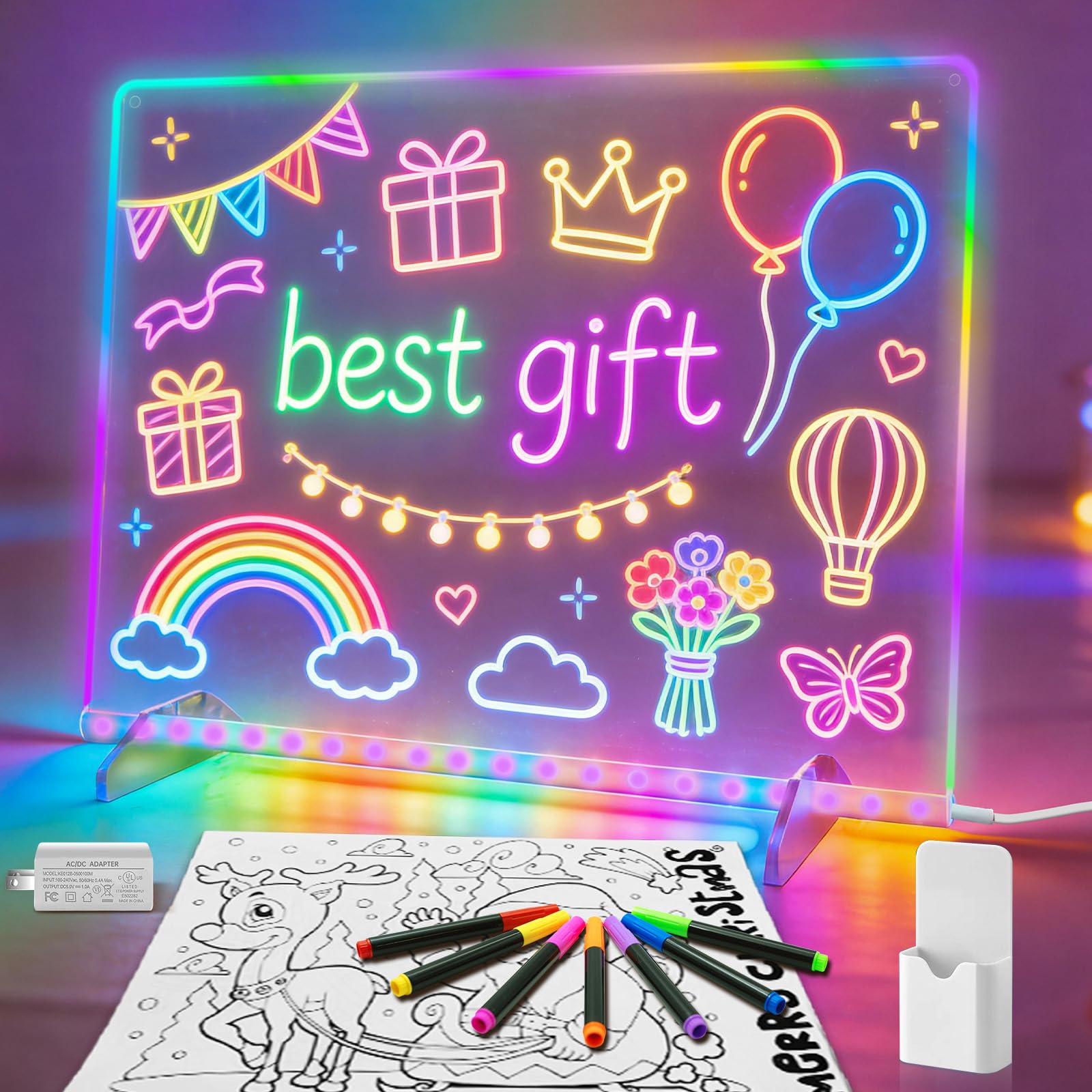 Led Note Board with Colors,16''Drawing Tablet,6 Modes & 8 Colors Light Up Drawing Board,13 Light Effects,Birthday Holiday Day Gifts for Girls & Boys Age 3+, Tracing Book (Purple)