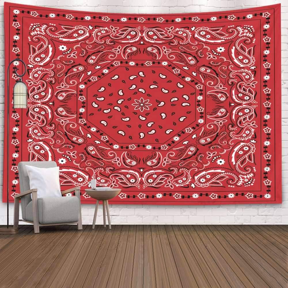 Pamime Home Decor Tapestry for Christmas Red Bandana Print Wall Tapestry Hanging Tapestries for Dorm Room Bedroom Living Room 60X50 Inches Tapestry,Red White 1