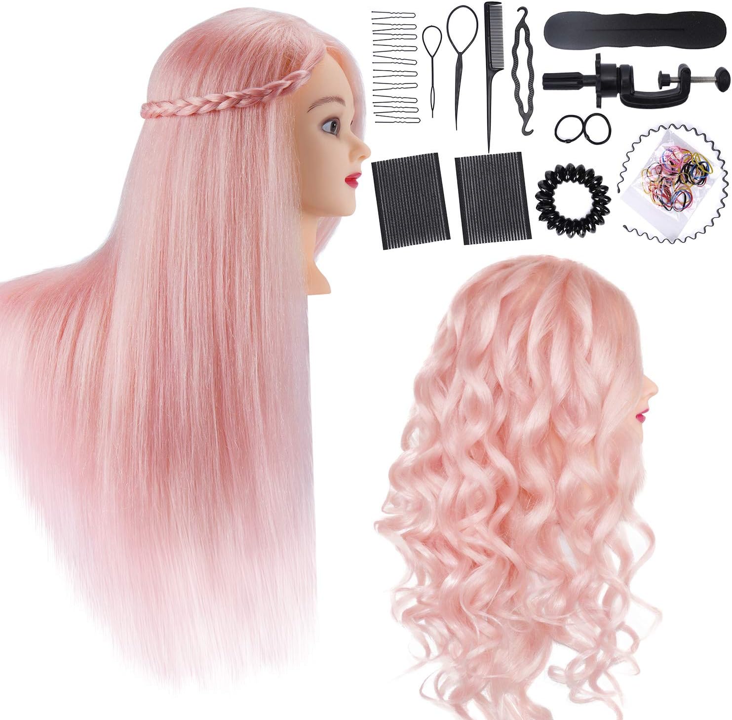 WELIFYA Training Head 80% Real Hair Hairdressing Head 26inch Cosmetology Mannequin Manikin Dolls Head with Clamp and Braid Set Style for Practing Styling Straightening, Cutting, Curling, Braiding