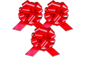 InstaBows Red 8" Pull String Gift Bows Perfect for Christmas Gifts and Birthday Presents Satin Finish Easy to Assemble Pack of 3 Large Bows