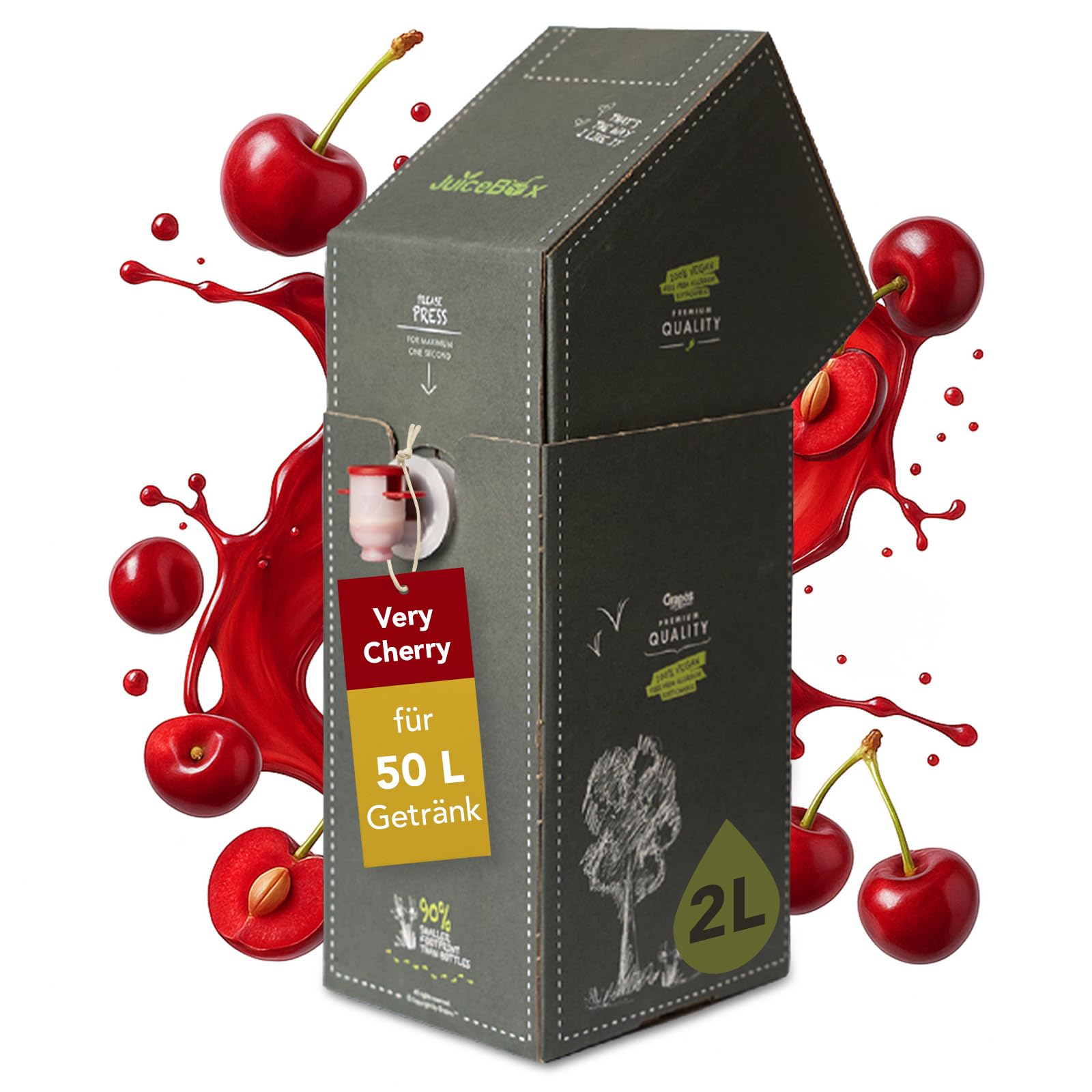 JuiceBox Sirup Light - 2 Liter ergeben 52 Liter antrinkfertiges Getränk, langanhaltend, pflanzenbasiert, köstlich & kalorienbewusst (Very Cherry)