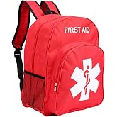 Jipemtra Red Emergency Bag First Aid Backpack Empty Medical Treatment First Responder Trauma Bags for Hiking Outdoors Travel Camping Pet Dog Cat Daycare (Red White)