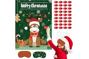 ASTARON Christmas Party Games for Kids, Pin The Hat on Reindeer with 36 Stickers 2 Blindfolds Christmas Holiday Party Decorat