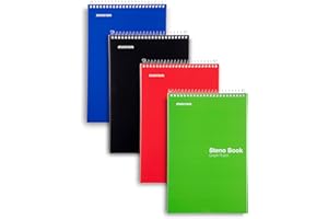 Mintra Office Steno Book - (Primary Colors, 4 Pads/Pack, Graph Ruled) - 6inx9in, 70 Sheets, Notebook for writing notes in school, university, college, work, office