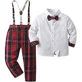Boarnseorl Baby Boys Pants Sets, Infant Long Sleeve Shirt + Pants + Bow Tie + Suspenders Outfits