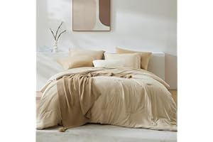 WRENSONGE Beige Queen Comforter Set, 7 Pieces Soft Microfiber Comforters Queen Size with Fitted Sheet, Flat Sheet, 2 Pillow Shams, and 2 Pillowcases- Warm Bedding Sets Queen for All Season