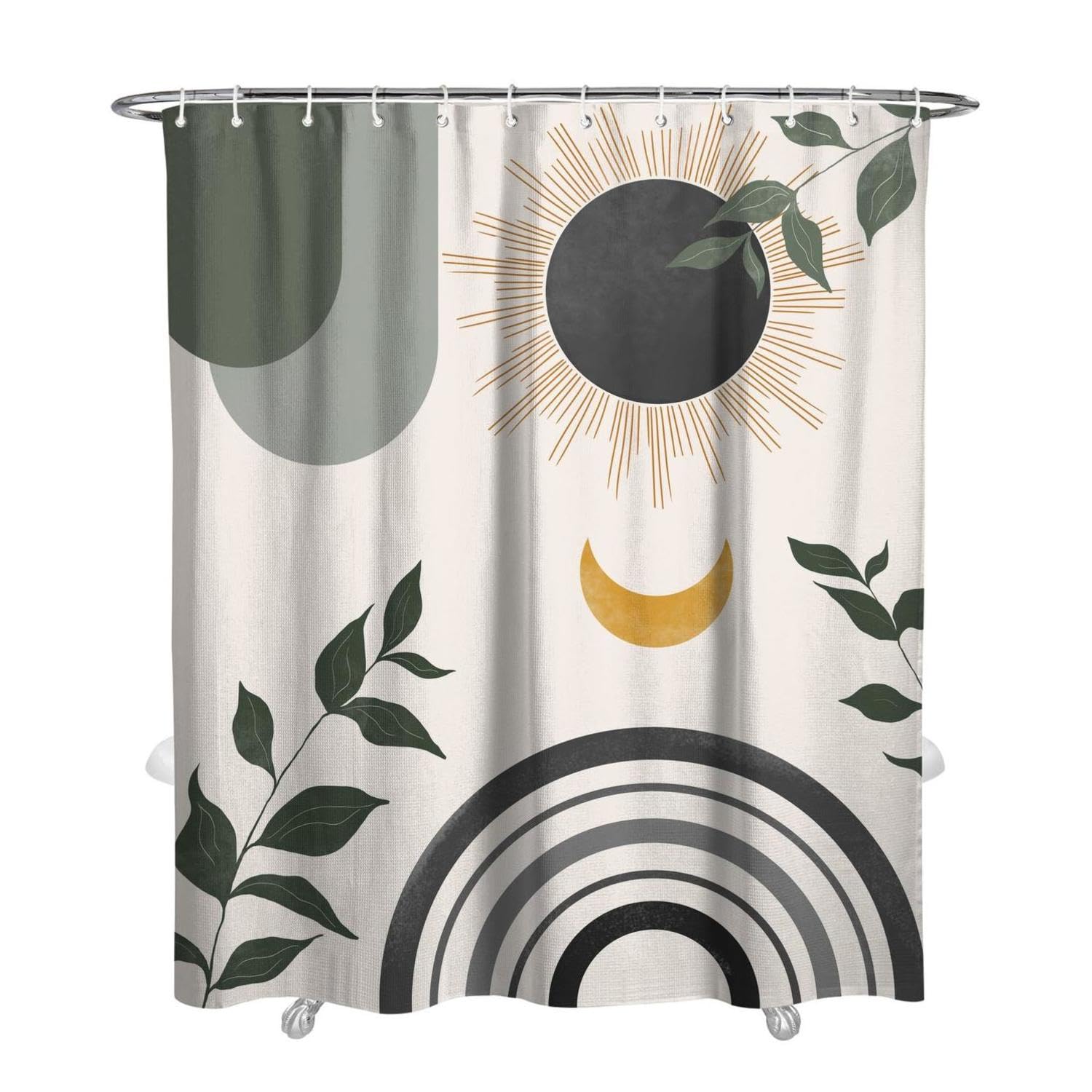 Photo 1 of (USED/FAIR) Ghroiep Mid Century Abstract Boho Aesthetic Shower Curtain Set, Gray Nature Leaf Sun Modern Minimalist Home Bathroom Curtain Decor with 12 Hooks 72 Inch Wide * 84 Inch High Grey