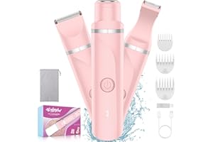 WUFAYHD 3 in 1 Bikini Trimmer for Women, Painless Facial Hair Removal, Electric Razors for Womens Pubic Hair, Cordless Body Shaver for Face, Underarm, Leg, Private Areas, Waterproof Wet/Dry Shaving