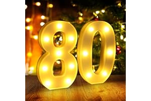 FUNSKY 80th Birthday Decorations for Women Men,Happy 80 Birthday Decorations for Centerpieces Table,80 Light Up Numbers Sign Led for Party Backdrop Wall Decor for Wedding Anniversary Home