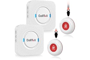 CallToU Wireless Caregiver Pager Smart Call System 2 SOS Call Buttons/Transmitters 2 Receivers Nurse Calling Alert Patient Help System for Home/Personal Attention Pager 500+Feet Plugin Receiver