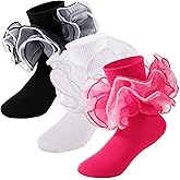 MKYSZLT Girls Ruffle Socks Toddler 4-Layer Big Fluffy Lace Frilly Dress Socks Turn Cuff Fancy Pageant Sock Little Girl Kids
