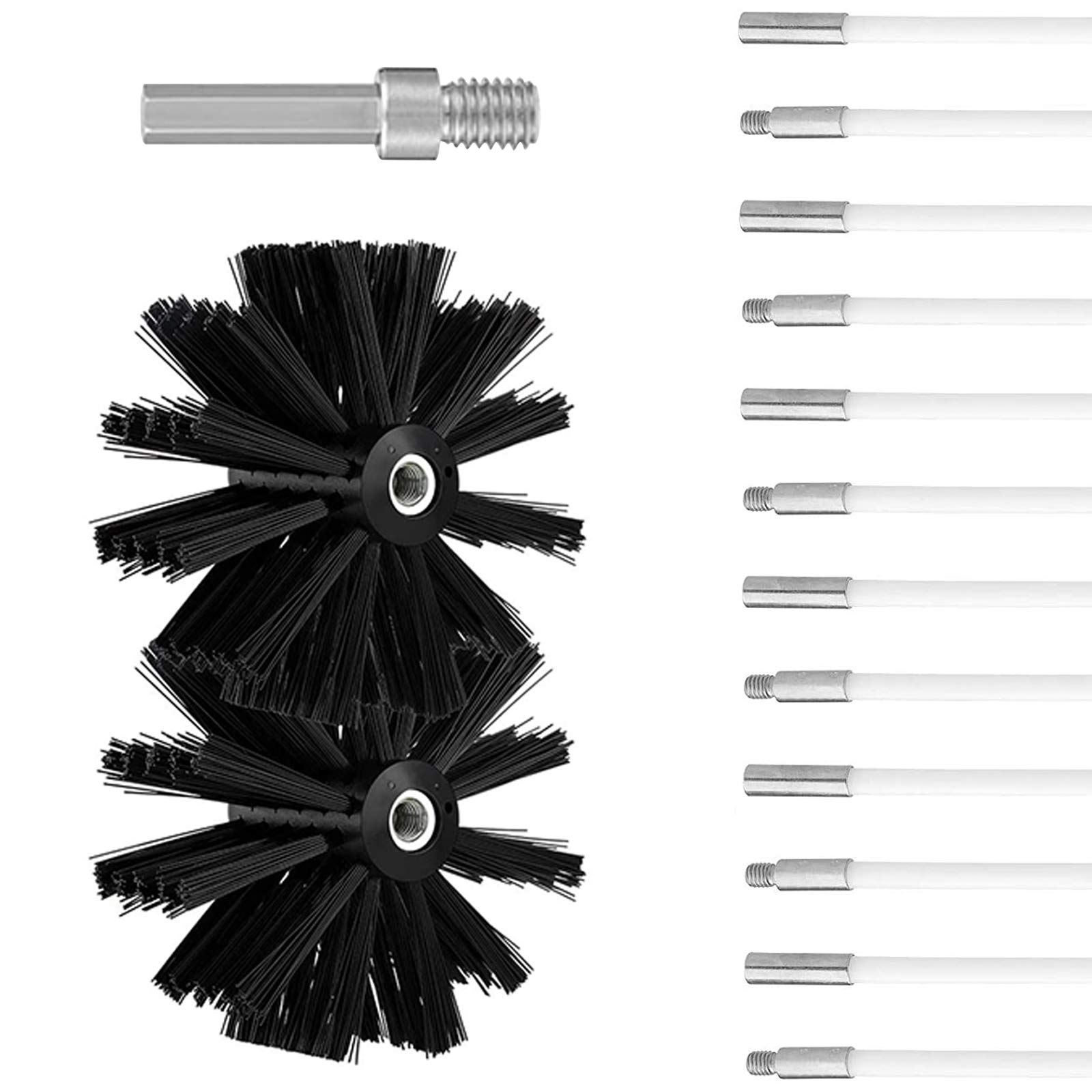 4" Chimney Cleaning Brush Set with 12 Flexible Nylon Rods 41cm and 2 Brush Heads, Chimney Cleaning Brush and Rod Set, Fireplace Brush Kit, Dryer Vent Cleaning Brush, Wood Stove Cleaning
