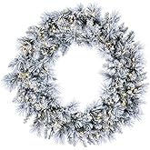 Vickerman 36" Flocked Jackson Pine Artificial Pre-Lit Wreath with 100 Dura-Lit® Warm White Mini Lights and 195 Realistic Hardneedle/PVC Tips