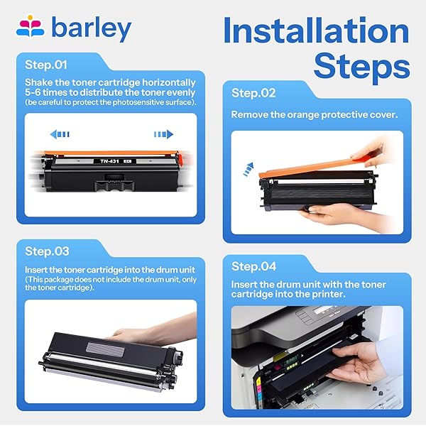 TN-431 TN431 4-COLOR TONER CARTRIDGE SET 4 PACK COMPATIBLE TN431 TN-431 MFC L8900CDW TONER CARTRIDGES REPLACEMENT FOR BROTHER TN431 TN-431 MFC-L8900CDW HL-L8360CDW PRINTER INK.