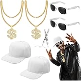 Fingertip WD 8 Pcs Hip Hop Costumes Kit 80s 90s Rapper Accessories Including Sunglasses Necklace Hat Pens for Men Women Rapper Themed Party