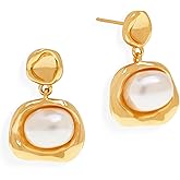 Frigotine Gold Pearl Dangle Drop Earrings for Women, Trendy Vintage Dangling Stud Earing Wedding Prom Fashion Jewelry Christmas Gift