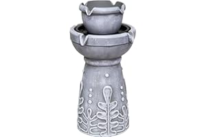 BERNINI FOUNTAINS Bernini Trapani 8-Spout Cordless Water Fountain, Battery Powered Water Fountain with Dual Style for Garden, Patio, Porch, and Home, Outdoor Water Fountain Tower and Planter for Backyard, Grey Marble