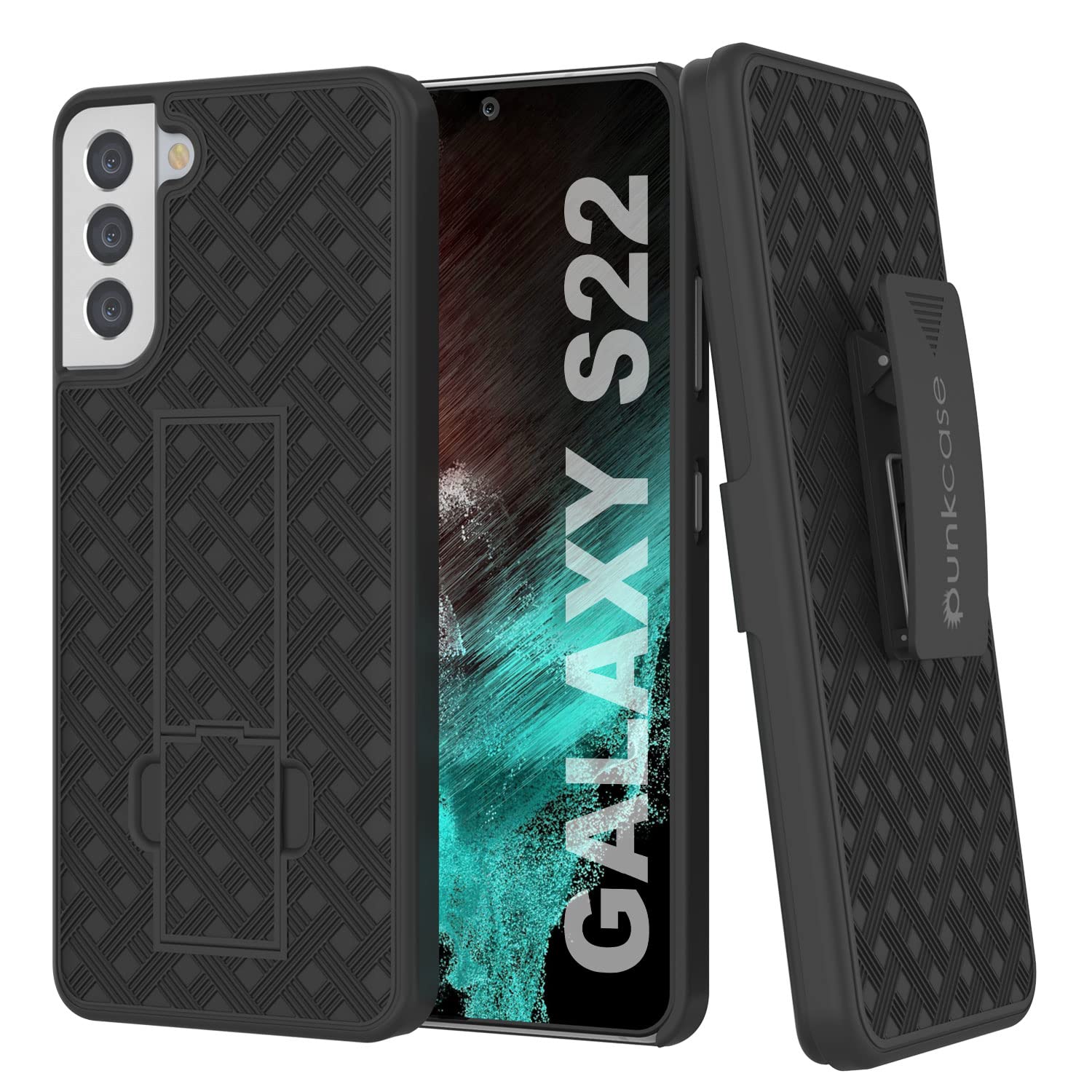 PunkCase Galaxy S22 Holster Belt Clip Case W/Screen Protector & Built-in Kickstand | Dual Layer Hybrid TPU 360 Full Body Protection [Slim Fit] for Galaxy S22 5G (6.1") (2022) [Black]