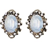 BriLove Women's Victorian Style Inspired Oval Stud Earrings Pirate Costume | Shiny Crystal Floral Scroll Cameo Retro Earring for Cosplay Party Prom Accessories