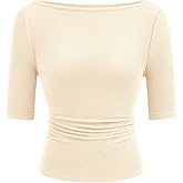 PRETTYGARDEN Womens Summer Short Sleeve Tops Boat Neck Ribbed Knit Slim Fit T Shirt Casual Basic Top 2026 Spring Clothes