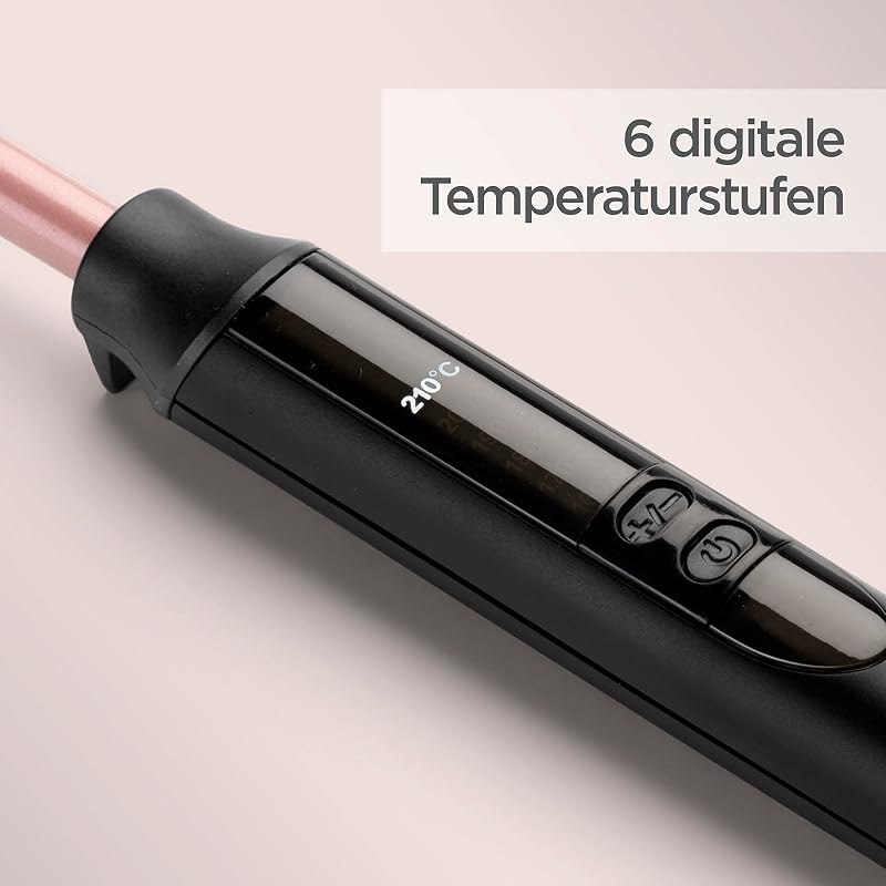 10 mm Lockenstab – Quarz-Keramik-Beschichtung, 10 Temperaturstufen, Lockenstab für kleine Locken, kompaktes Design, Pink & Schwarz, C449E