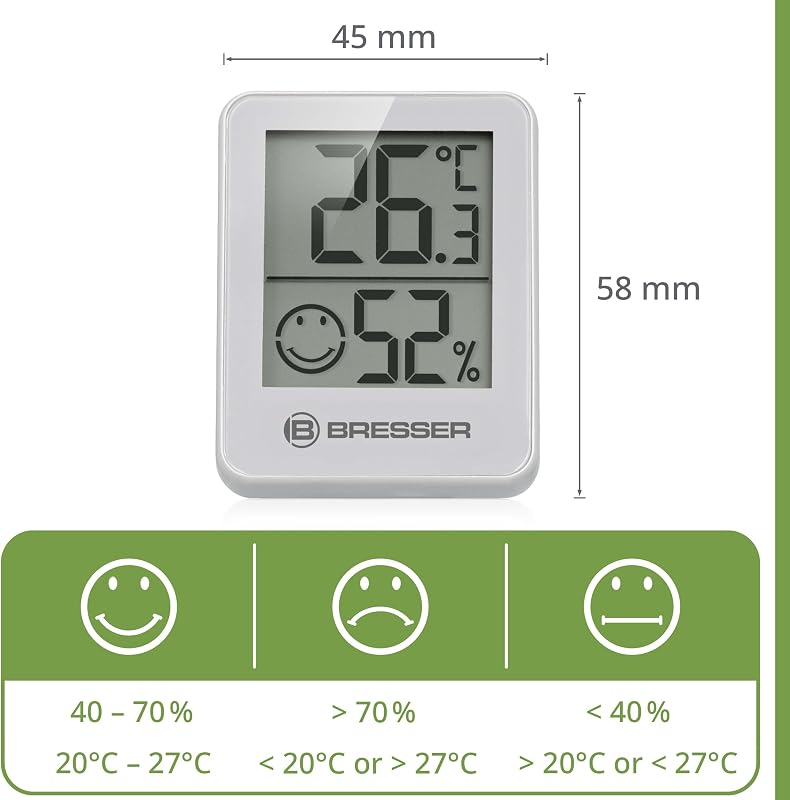 6er Set Thermometer Hygrometer - Digitales Raumthermometer für Kontrolle Innenraum Luftfeuchtigkeit, Kühlschrankgeeignet, Wandmontage und Magnet, Schimmelvorbeugung - Indikator Smiley, Weiß