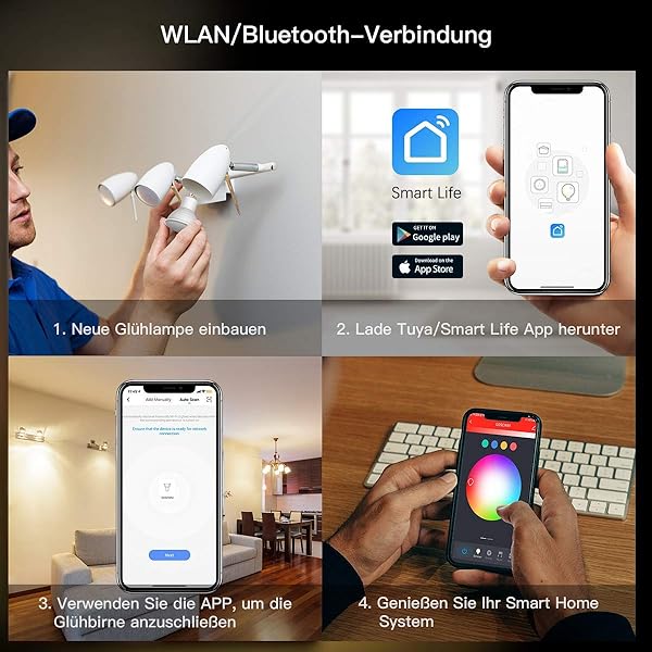 Aoycocr GU10 Smart Lampe Smart Home Glhbirnen RGBCW Wlan Alexa Bluetooth Lampen Musik dimmbar steuerbar via App 35W warmweies Licht Kompatibel mit Amazon Alexa Echo Dot Google Home 4PACK