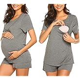 Ekouaer Maternity Pajamas Nursing Pjs for Breastfeeding Shirt and Adjustable Maternity Short Postpartum Sleepwear
