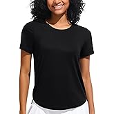 Ice Silk Short Sleeve Women's Workout Shirts Loose Fit Side Slits Athletic Tee Tops