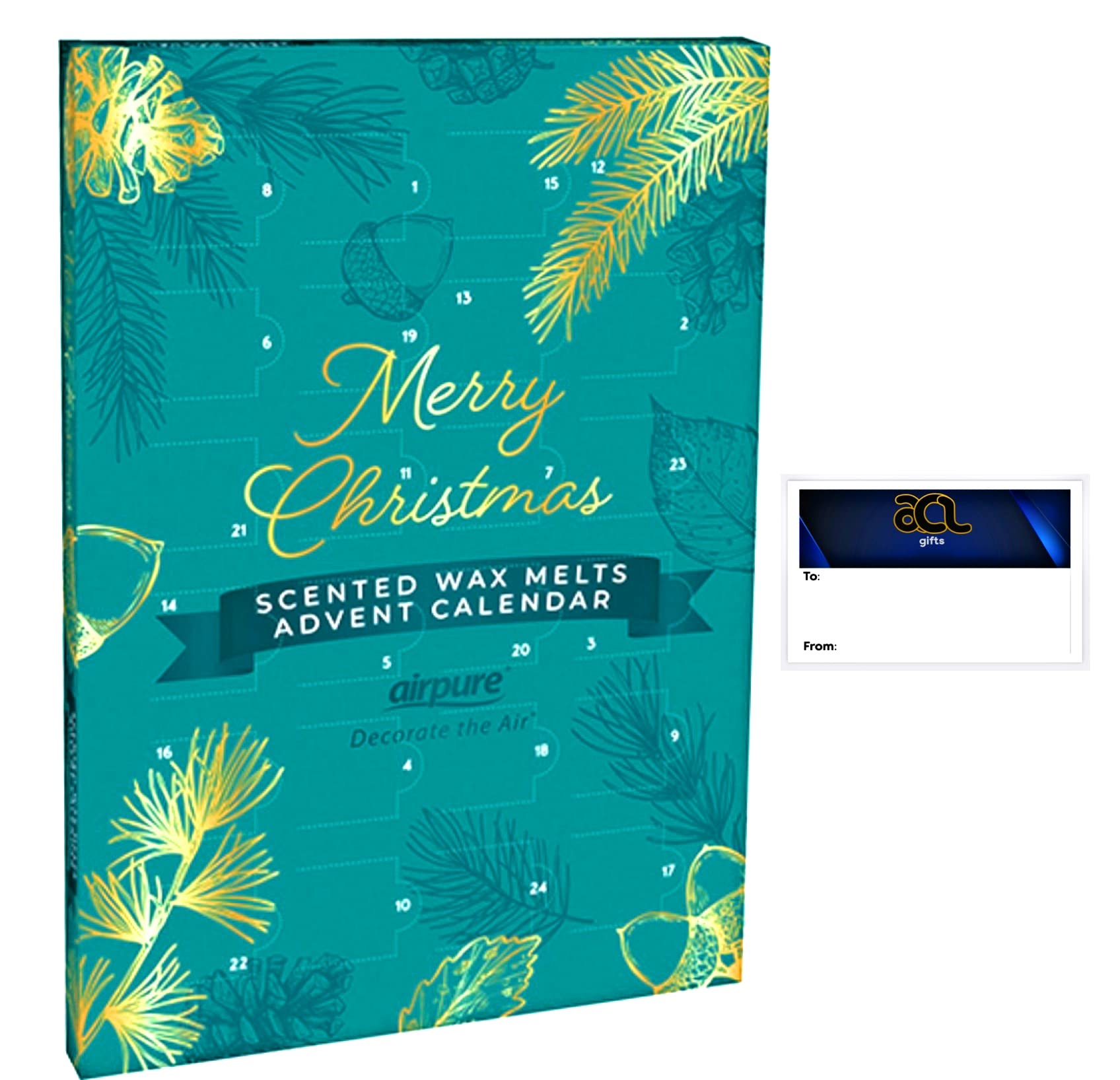 Airpure Scented Wax Melts Advent Calendar - 24 Scented Wax Melt Candle Countdown to Christmas with Gift Tag (Greeen - Christmas Leaves)