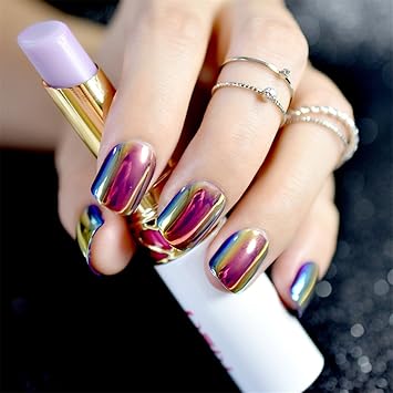 Amazon Com 24 Pieces Stiletto Shape Fake Nails Sky Blue Love Beach Love Summer Glitter Pointed Ladies Press On Designed Nail Tips Z723 Beauty