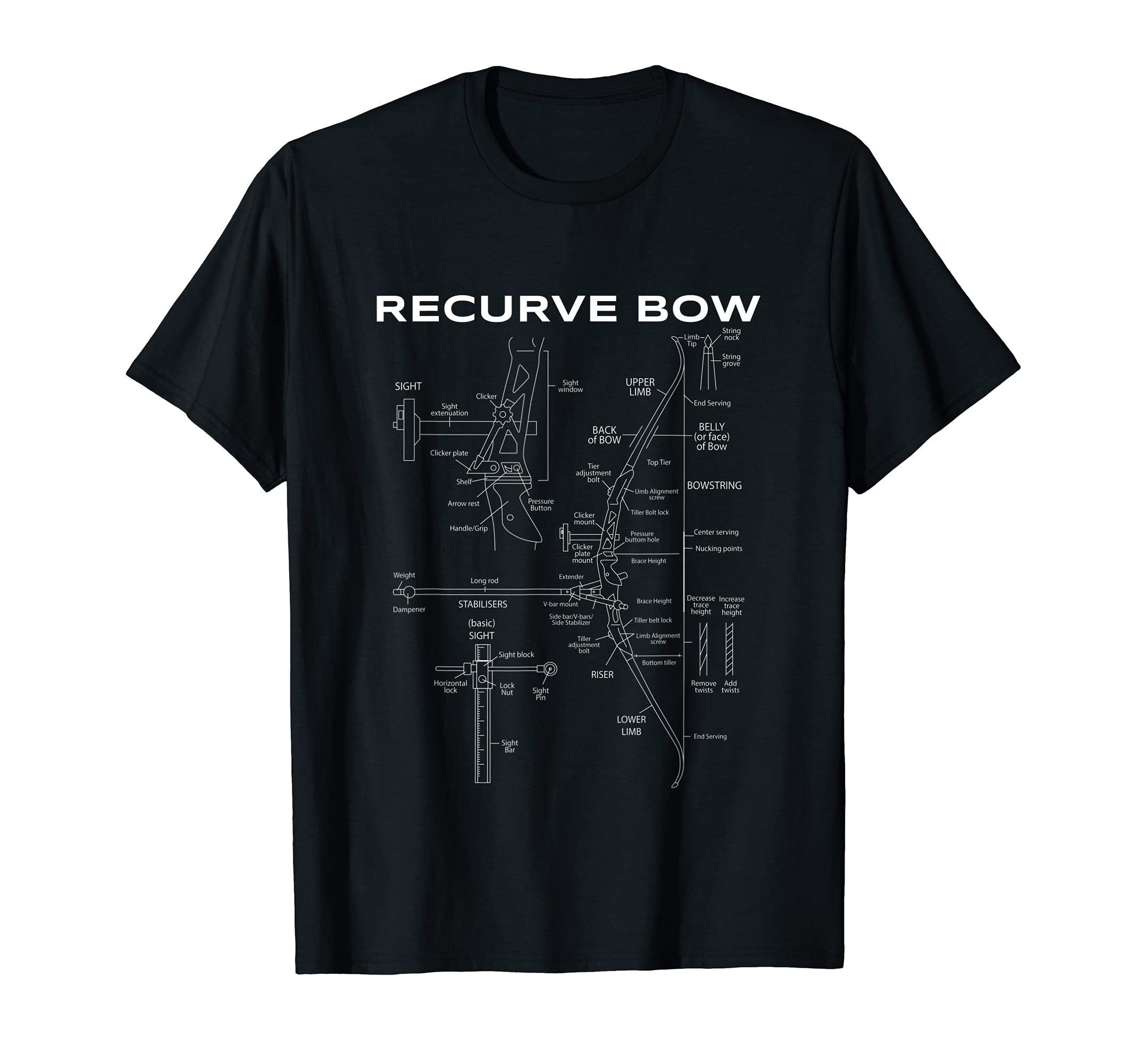 Recurve Bow Schematic Archery Blueprint Bow Hunting T-Shirt
