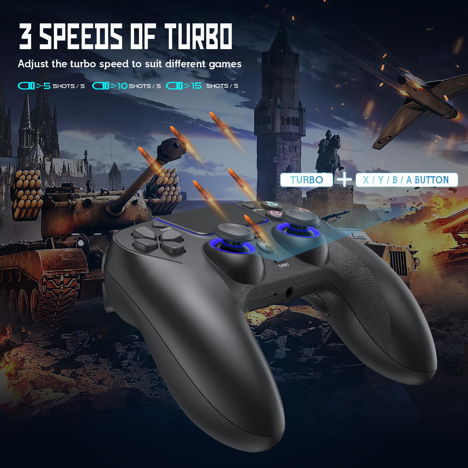 Wireless Controller for PS-4, Game Controller Compatible with PS-4/Pro/Slim/PC, Gamepad Joystick with Dual Vibration/6-Axis Gyro Sensor/Touchpanel/RGB-LED/EXT/Audio Jack, Precision and Control