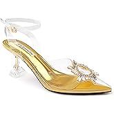 Zzheels Women's High Heel Crystal Slingback Pumps Pointed Toe Strappy Sandals for Party Dating